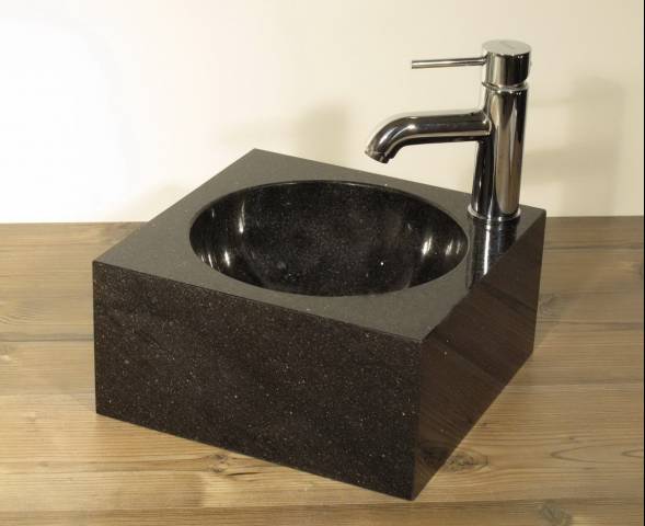 Naturstein Waschbecken Mini Granit Black-Galaxy, Armatur Piper Naturstein Waschbecken Mini Granit Black-Galaxy, Armatur Piper